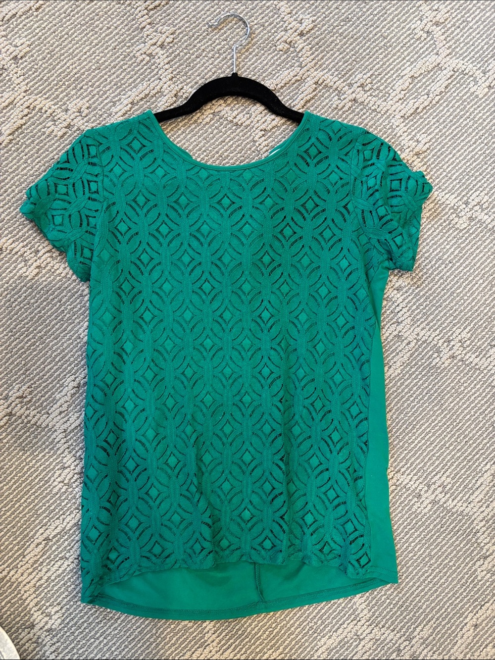 Market & Spruce Emerald Green Lace-Overlay Short Sleeve Top